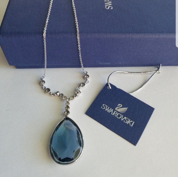 AUTHENTIC Swarovski Montana Blue Meringue Large Teardrop Necklace NIB - Picture 8 of 16
